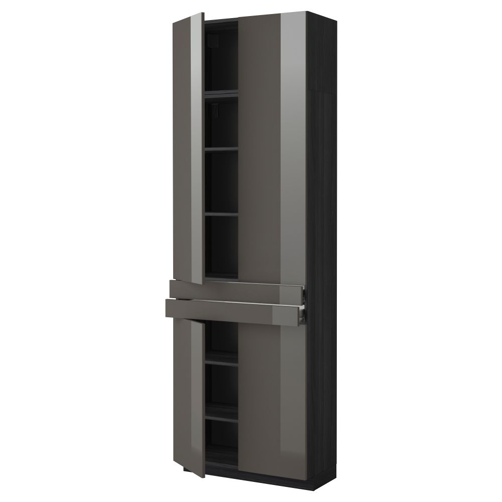 Высокий шкаф + полки, 2 ящика, 4 дверцы МЕТОД / ФОРВАРА, черный, Рингульт серый (80x37x240 см) - фото 1