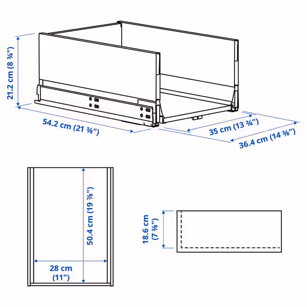 KNIVSHULT Ящик, высокий - темно-серый 40x60 см - схема-чертеж с размерами