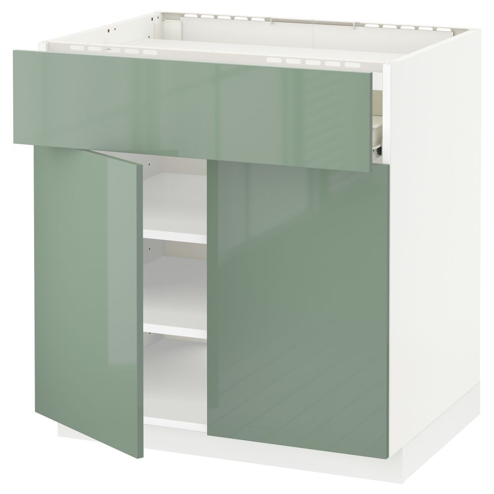 Напольный шкаф для варочной панели, ящик, полка, 2 дверцы МЕТОД / ФОРВАРА, белый, Калларп светло-зеленый (80x60 см) - фото 1