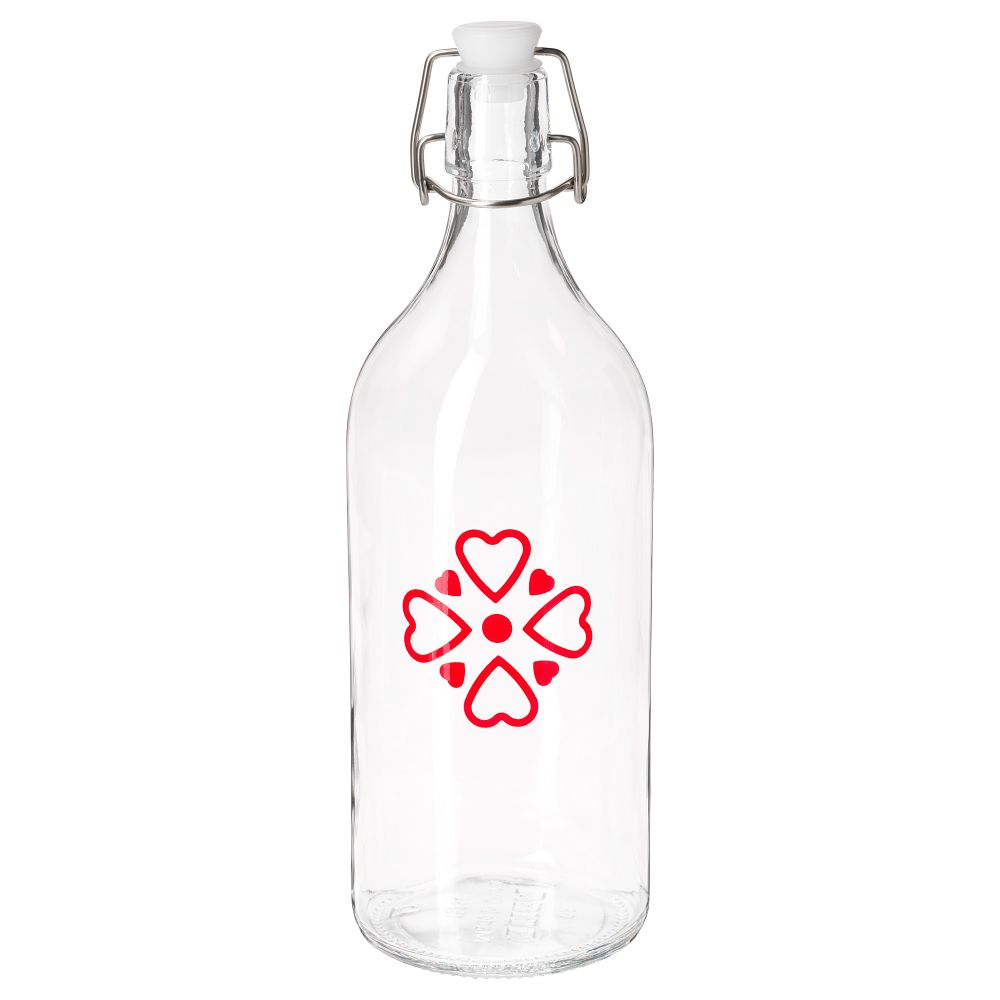 Бутылка с пробкой ВИНТЕР 2018, прозрачное стекло, с рисунком (1 л) - схема-чертеж с размерами