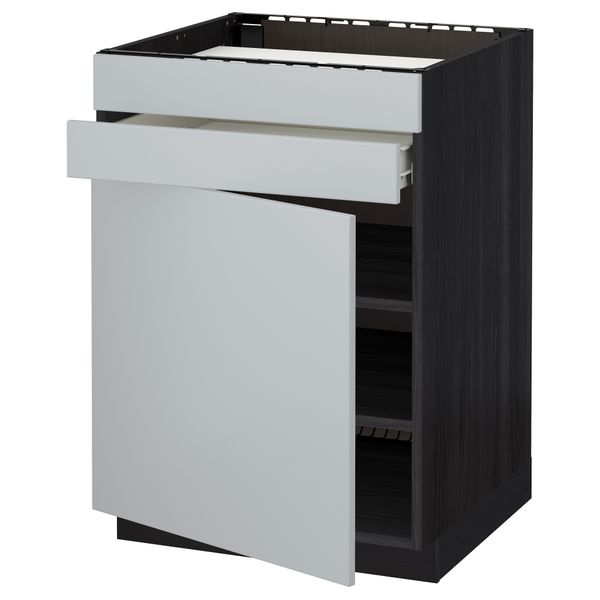 Напольный шкаф для варочной панели, доводчик, 2 фасада, 1 ящик МЕТОД / ФОРВАРА, черный, Веддинге серый (60x60 см) - схема-чертеж с размерами