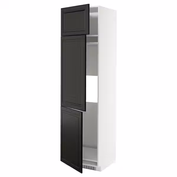 METOD Высокий шкаф д/холод/мороз/3 дверцы - белый/Bodbyn чёрный 60x60x220 см - фото 1