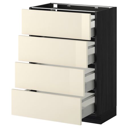 Напольный шкаф 4 фронтальных панели, 4 ящика МЕТОД / МАКСИМЕРА, черный, Рингульт кремовый