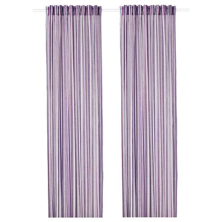 Гардины, 1 пара, сиреневый/в полоску 145x300 см IKEA ПРАКТКЛОККА 204.363.60