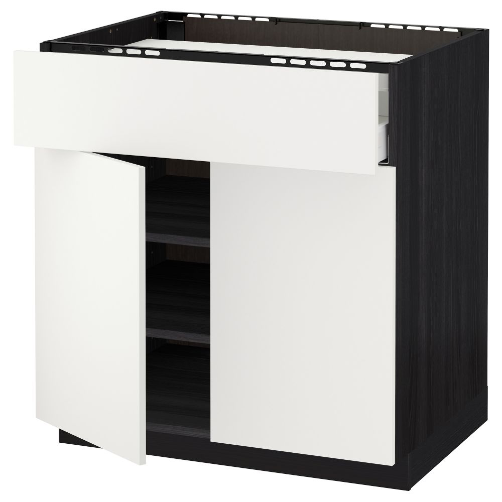 Напольный шкаф для варочной панели, ящик, полка, 2 дверцы МЕТОД / МАКСИМЕРА, черный, Хэггеби белый - схема-чертеж с размерами