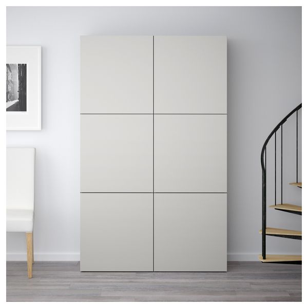 Комбинация для хранения с дверцами БЕСТО, черно-коричневый, Лаппвикен светло-серый (120x40x192 см) - фото 2