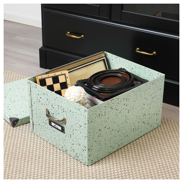 Коробка с крышкой ФЬЕЛЛА, светло-зеленый, в горошек (40x56x28 см) - схема-чертеж с размерами