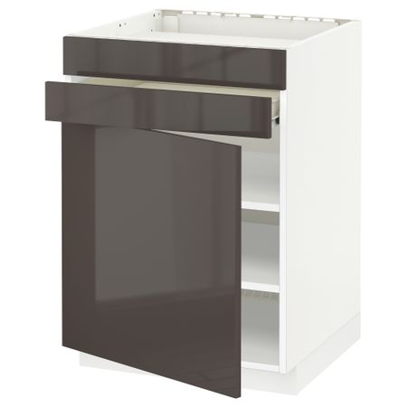 Напольный шкаф для варочной панели, доводчик, 2 фасада, 1 ящик МЕТОД / ФОРВАРА, белый, Рингульт серый (60x60 см)