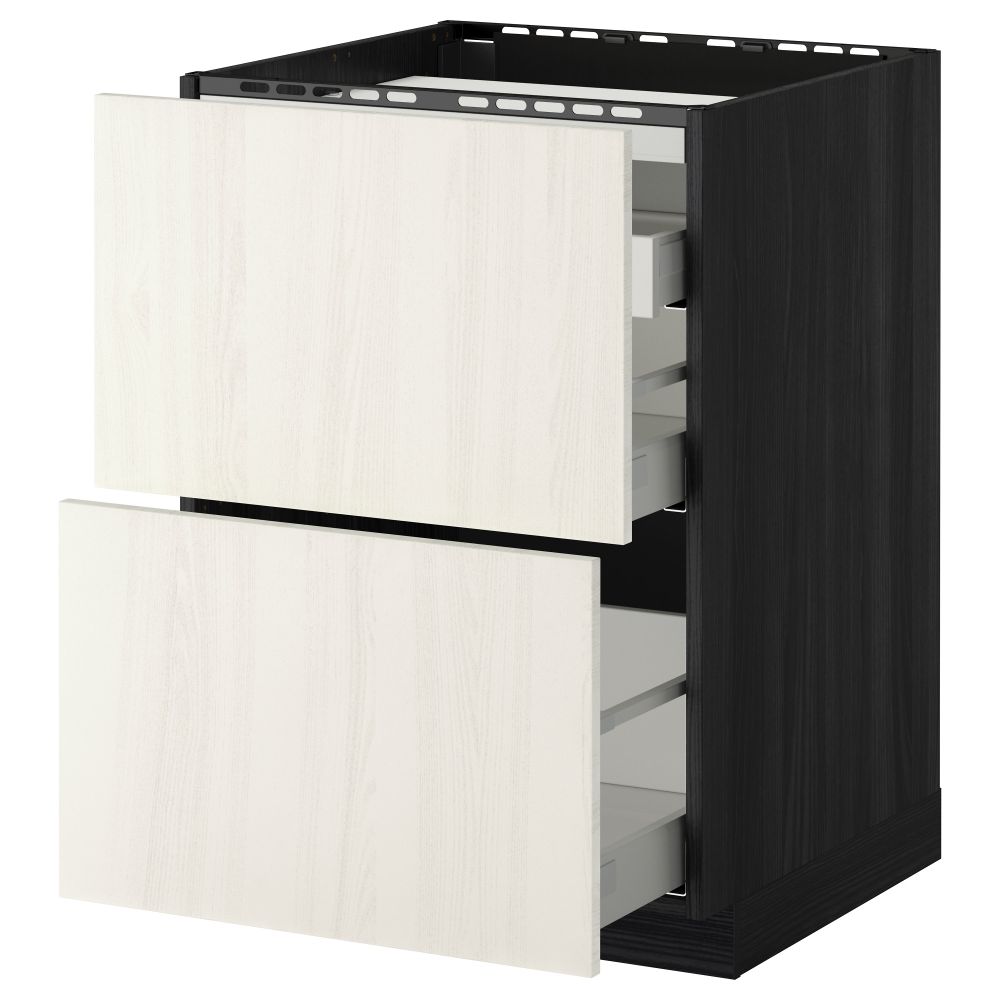 Напольный шкаф, 2 фронтальных панели, 3 ящика МЕТОД / МАКСИМЕРА, черный, Росдаль белый - схема-чертеж с размерами