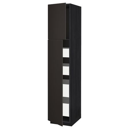 Высокий шкаф/2дверцы/4ящика, черный/Кунгсбакка антрацит 40x60x200 см IKEA МЕТОД / МАКСИМЕРА 493.738.47