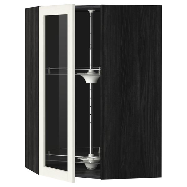 Угловой навесной шкаф с вращающающейся секцией, стеклянными дверцами МЕТОД, черный, Росдаль белый - схема-чертеж с размерами