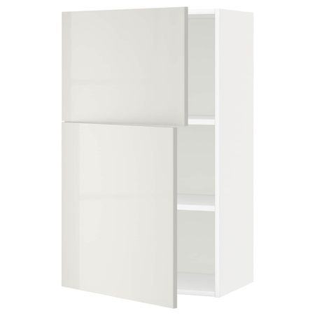 Навесной шкаф с полками/2дверцы, белый/Рингульт светло-серый 60x100 см IKEA METOD МЕТОД 394.450.34