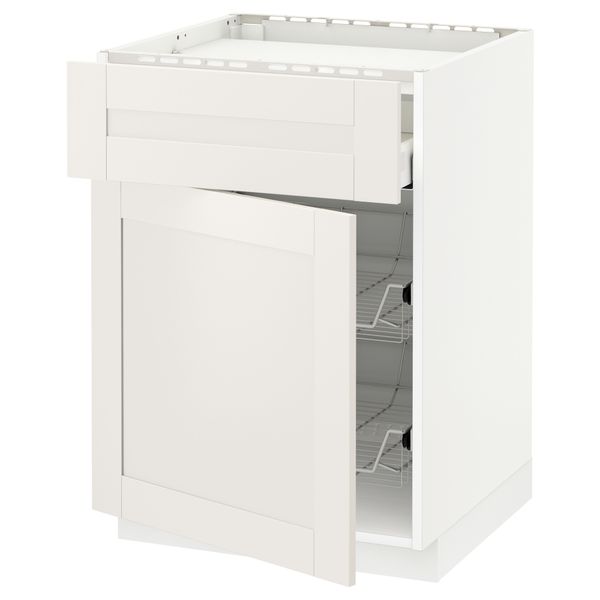 Напольный шкаф для варочной панели, ящик, 2 проволочных корзины МЕТОД / МАКСИМЕРА, белый, Сэведаль белый (60x60 см) - схема-чертеж с размерами