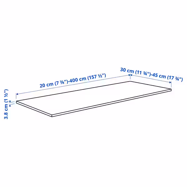BARKABODA Столешница под заказ - грецкий орех/шпон 30-45x3.8 см - схема-чертеж с размерами