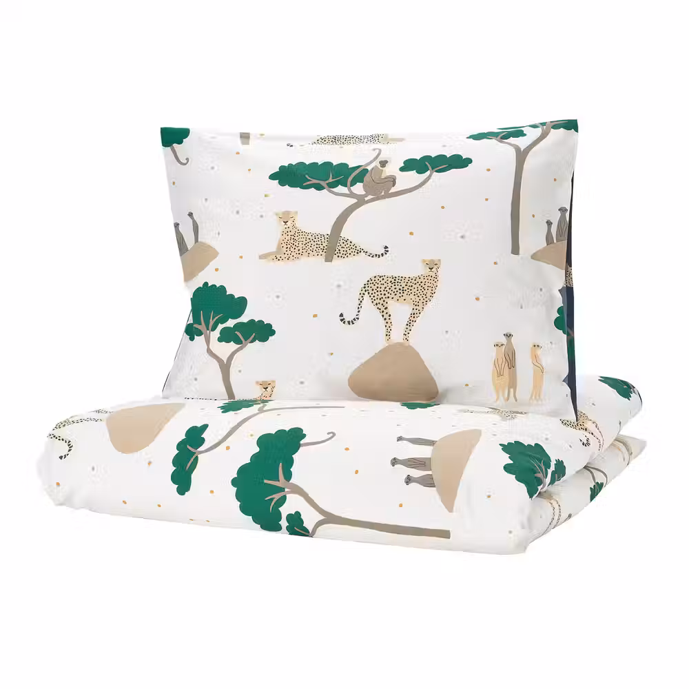 SANDLÖPARE Пододеяльник и наволочка - белый темно-синий/саванна 150x200/50x60 см - фото 1