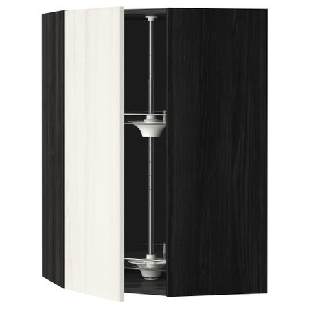 Угловой навесной шкаф с вращающейся секцией МЕТОД, черный, Росдаль белый