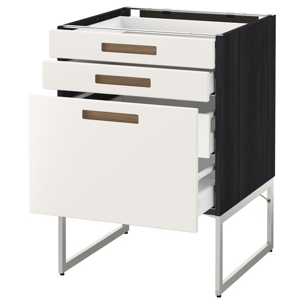 Напольный шкаф 3 фронтальных панели, 2 нижних, 2 средних ящика МЕТОД / МАКСИМЕРА, черный, Мэрста белый - схема-чертеж с размерами