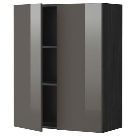 Навесной шкаф с полками, 2 дверцы МЕТОД, черный, Рингульт серый