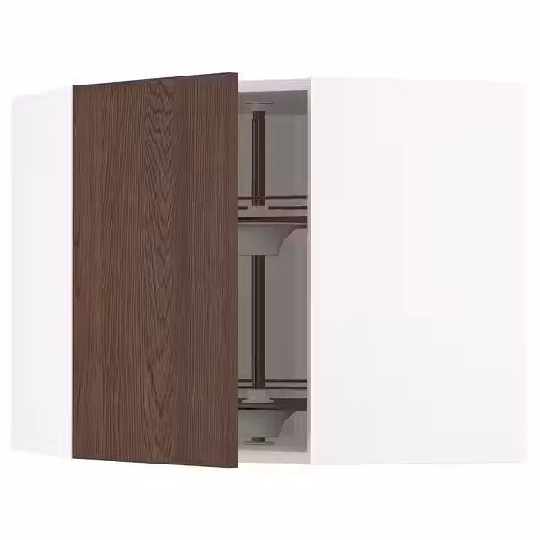 METOD Углов навесн шкаф с вращающ секцией - белый/Sinarp коричневый 68x60 см - фото 1