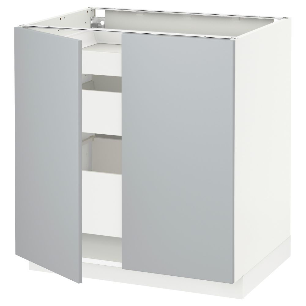 Напольный шкаф с 2 дверцами, 3 ящиками МЕТОД / МАКСИМЕРА, белый, Веддинге серый (80x60 см) - схема-чертеж с размерами