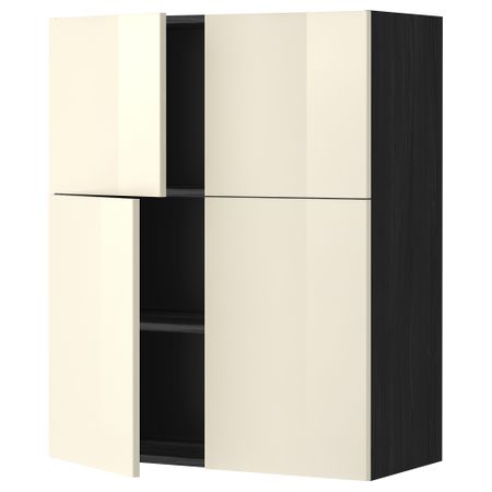 Навесной шкаф с полками, 4 дверцы МЕТОД, черный, Рингульт кремовый (80x100 см)
