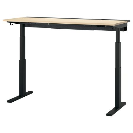 MITTZON Стол/трансф - электрический березовый шпон/чёрный 160x60 см