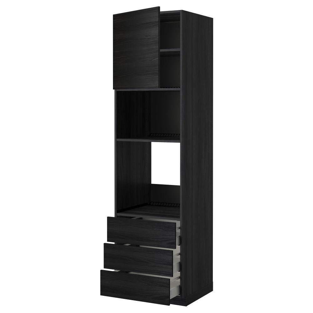 Высокий шкаф для духовки/СВЧ дверца, 3 ящика МЕТОД / МАКСИМЕРА, черный, Тингсрид черный - фото 1