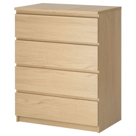 Комод с 4 ящиками МАЛЬМ, дубовый шпон, беленый (80x100 см)