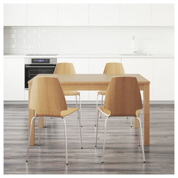 Стол и 4 стула БЬЮРСТА / ВИЛЬМАР, дубовый шпон, хромированный (140 см) - фото 2