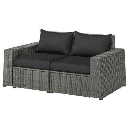 2-местный модульный диван, садовый, темно-серый/Холло черный 161x82x82 см IKEA СОЛЛЕРОН 892.884.80
