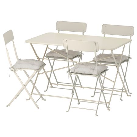 Стол + 4 складных стула, для/сада, бежевый/Куддарна серый IKEA САЛЬТХОЛЬМЕН 892.863.63