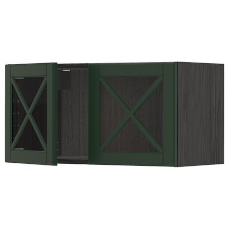 Навесной шкаф с 2 стеклянная дверями, черный/Будбин темно-зеленый 80x40 см IKEA МЕТОД 293.030.54