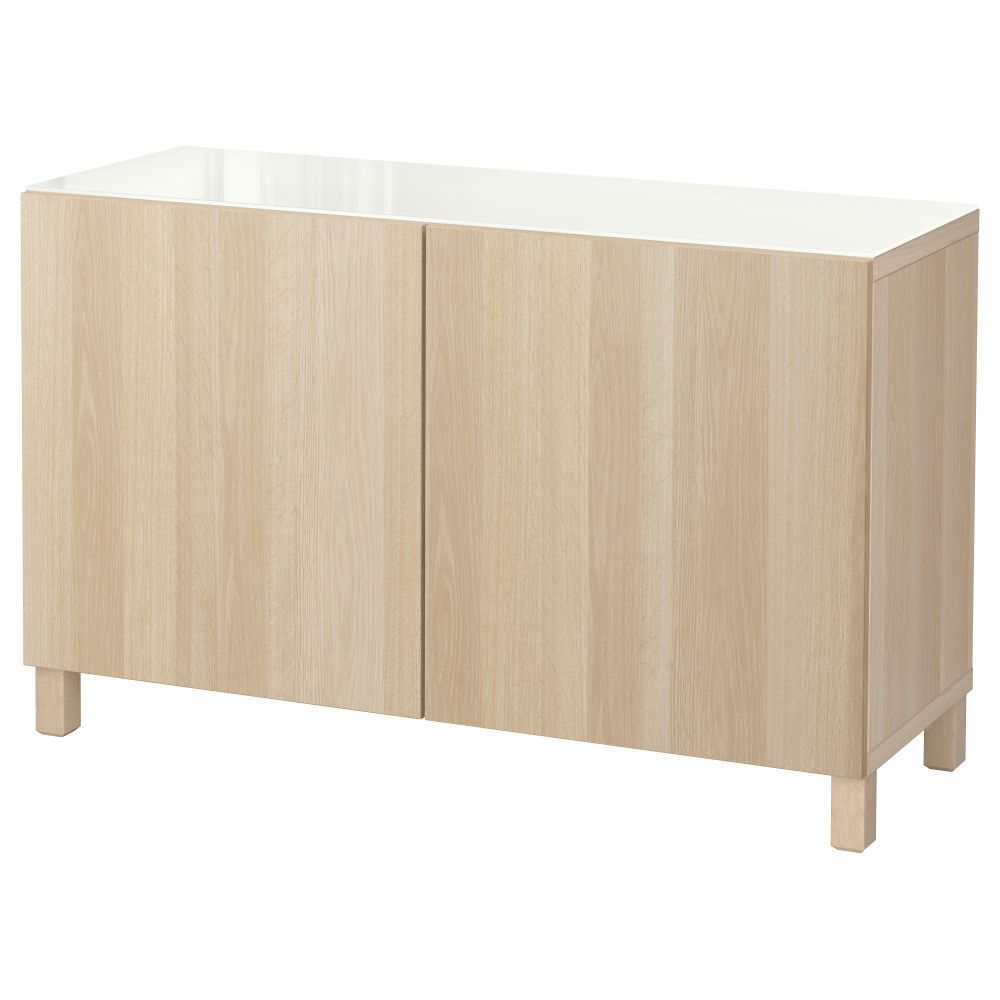 Комбинация для хранения с дверцами БЕСТО, под беленый дуб, Лаппвикен под беленый дуб (120x40x74 см) - фото 1