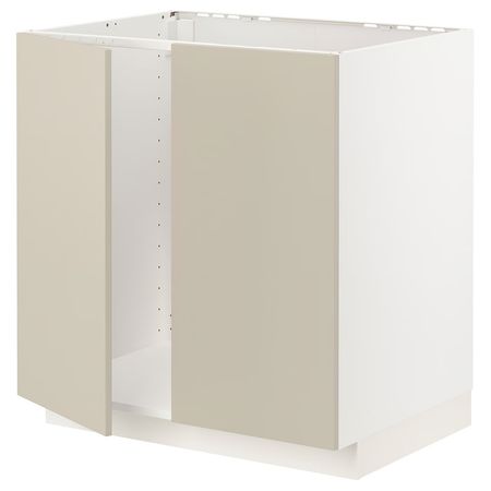 METOD Напольный шкаф для мойки+2 двери - белый/Havstorp бежевый 80x60 см
