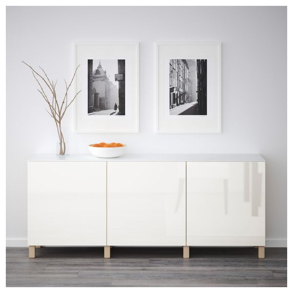 Комбинация для хранения с дверцами БЕСТО, под беленый дуб, Сельсвикен глянцевый/белый (180x42x74 см) - схема-чертеж с размерами