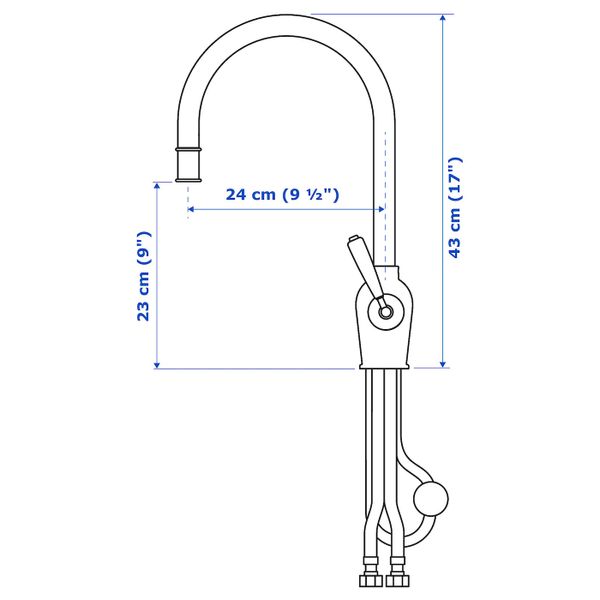 Кухонный смеситель с выдвижным носиком, хромированный IKEA INSJÖN ИНШЁН 603.666.71 - схема-чертеж с размерами