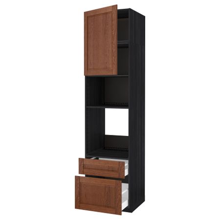 Высокий шкаф для духовки/СВЧ дверца, 2 ящика МЕТОД / МАКСИМЕРА, черный, Филипстад коричневый