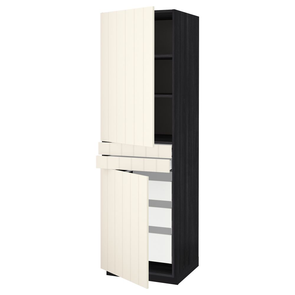Высокий шкаф + полки, 5 ящиков, 2 дверцы, 2 фронтальных МЕТОД / МАКСИМЕРА, черный, Хитарп белый с оттенком - схема-чертеж с размерами