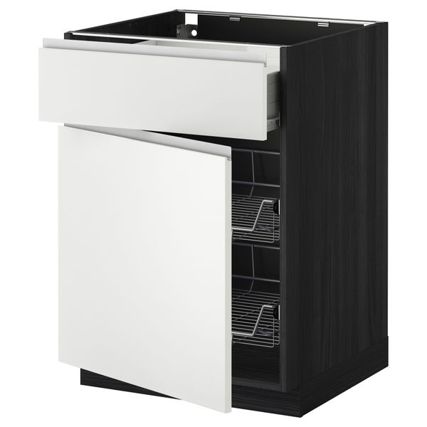 Напольный шкаф с проволочной корзиной, ящиком, дверью МЕТОД / ФОРВАРА, черный, Нодста белый - схема-чертеж с размерами