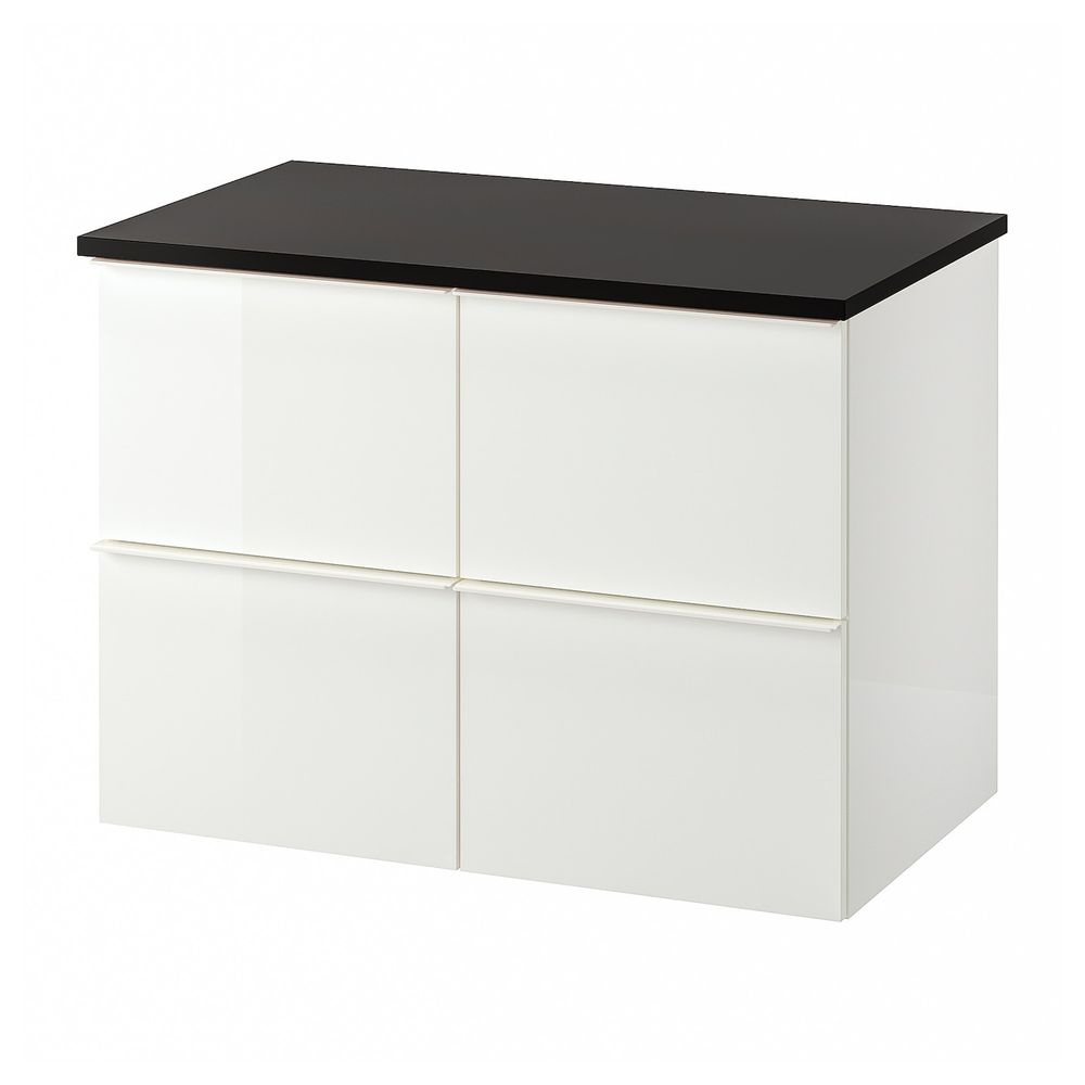 Шкаф для раковины с 4 ящ, глянцевый белый/антрацит 82x49x60 см IKEA GODMORGON ГОДМОРГОН / TOLKEN ТОЛКЕН 094.782.62 - фото 1
