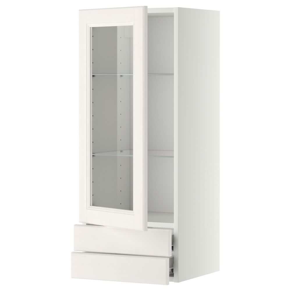 Навесной шкаф, стеклянная дверца, 2 ящика МЕТОД / ФОРВАРА, белый, Лаксарби белый - фото 1