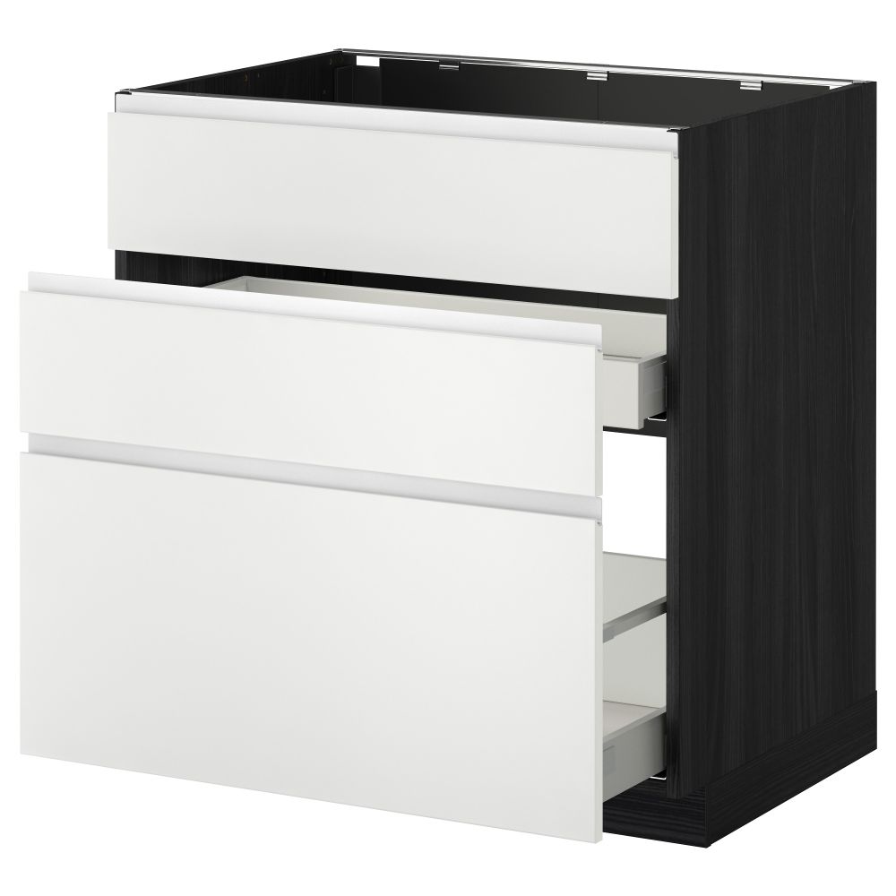 Напольный шкаф под мойку + 3 фронтальных панели, 2 ящика МЕТОД / МАКСИМЕРА, черный, Нодста белый - схема-чертеж с размерами