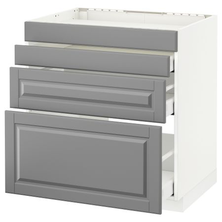 Напольный шкаф для духовки, 4фасада, 3 ящика МЕТОД / МАКСИМЕРА, белый, Будбин серый