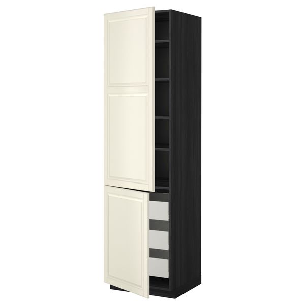Высокий шкаф + полки, 3 ящика, 2 дверцы МЕТОД / ФОРВАРА, черный, Будбин белый с оттенком - фото 1