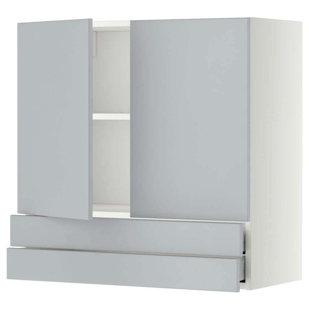 Навесной шкаф, 2 дверцы, 2 ящика МЕТОД / МАКСИМЕРА, белый, Веддинге серый - фото 1