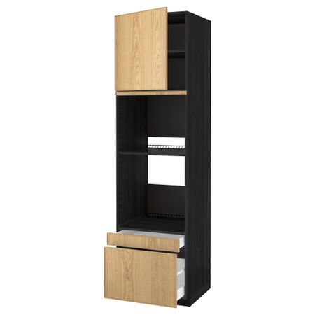 Высокий шкаф для духовки комбинированный, духовка + дверца, 2 ящика МЕТОД / МАКСИМЕРА, черный, Экестад дуб