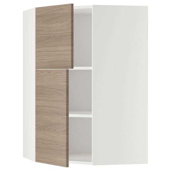 Угловой навесной шкаф + полки, 2 дверцы МЕТОД, белый, Брокхульт светло-серый (68x100 см) - схема-чертеж с размерами