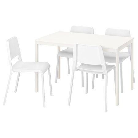 Стол и 4 стула, белый/белый 120/180 см IKEA VANGSTA ВАНГСТА / TEODORES ТЕОДОРЕС 892.297.73