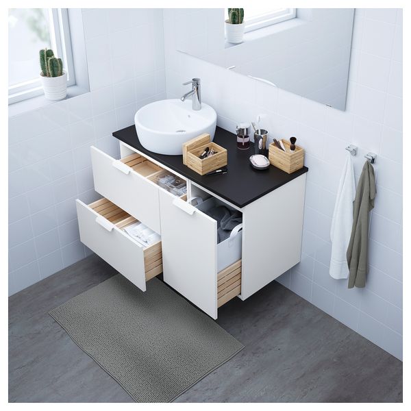 Шкаф с раковиной 45 см ГОДМОРГОН/ТОЛКЕН / ТОРНВИКЕН, белый, антрацит (102x49x74 см) - схема-чертеж с размерами