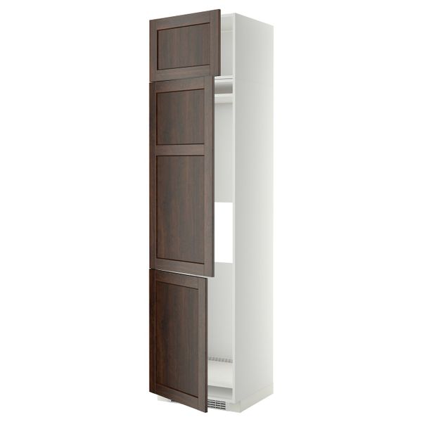 Высокий шкаф для холодильника или морозильника, с 3 дверями, белый/Эдсерум коричневый 60x60x240 см IKEA METOD МЕТОД 492.266.96 - схема-чертеж с размерами